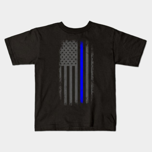 Vertical Thin Blue Line American Flag Kids T-Shirt by Runesilver